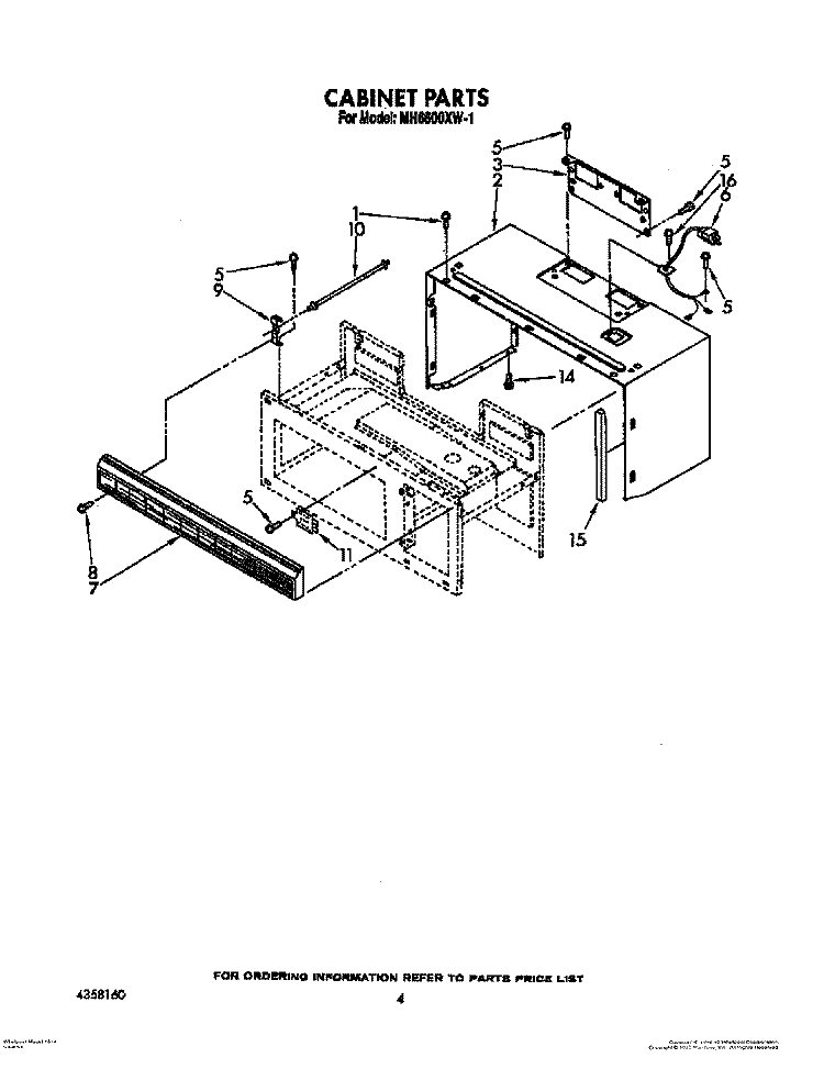 CABINET Diagram and Parts List for MH6600XW1  Whirlpool Microwave