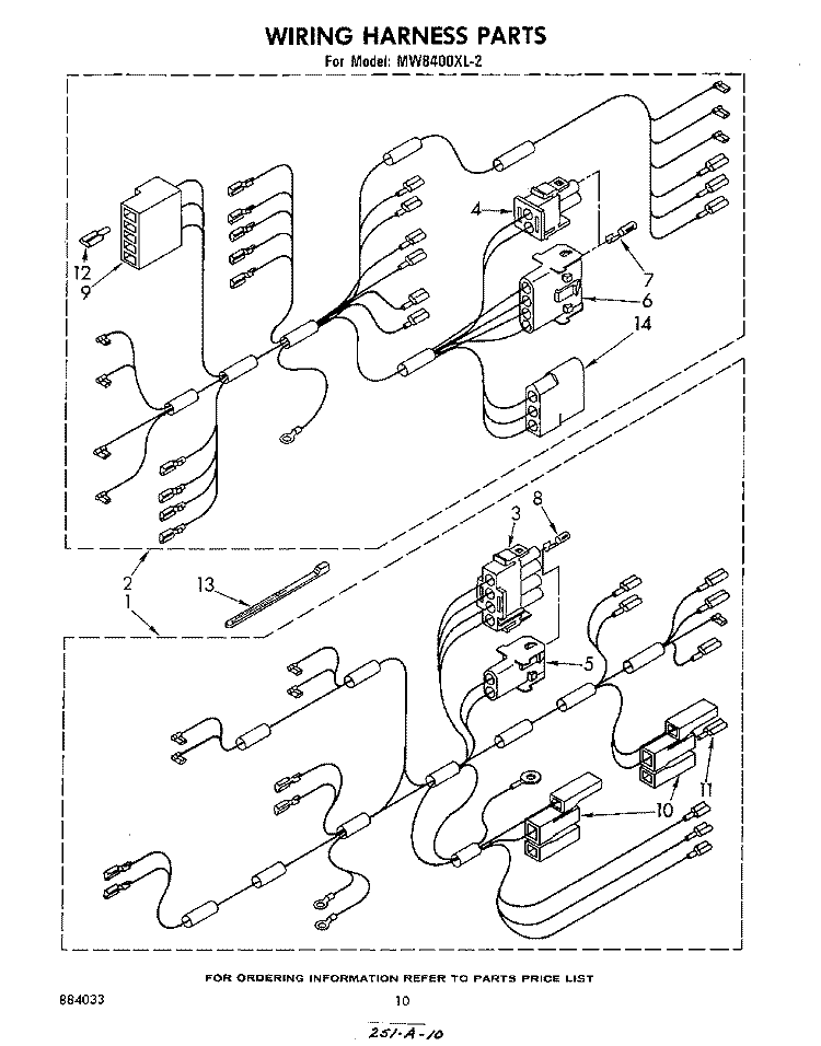 WIRING HARNESS Diagram and Parts List for MW8400XL2  Whirlpool Microwave