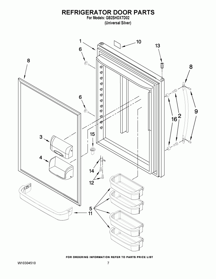 REFRIGERATOR DOOR PARTS Diagram and Parts List for GB2SHDXTD02  Whirlpool Refrigerator