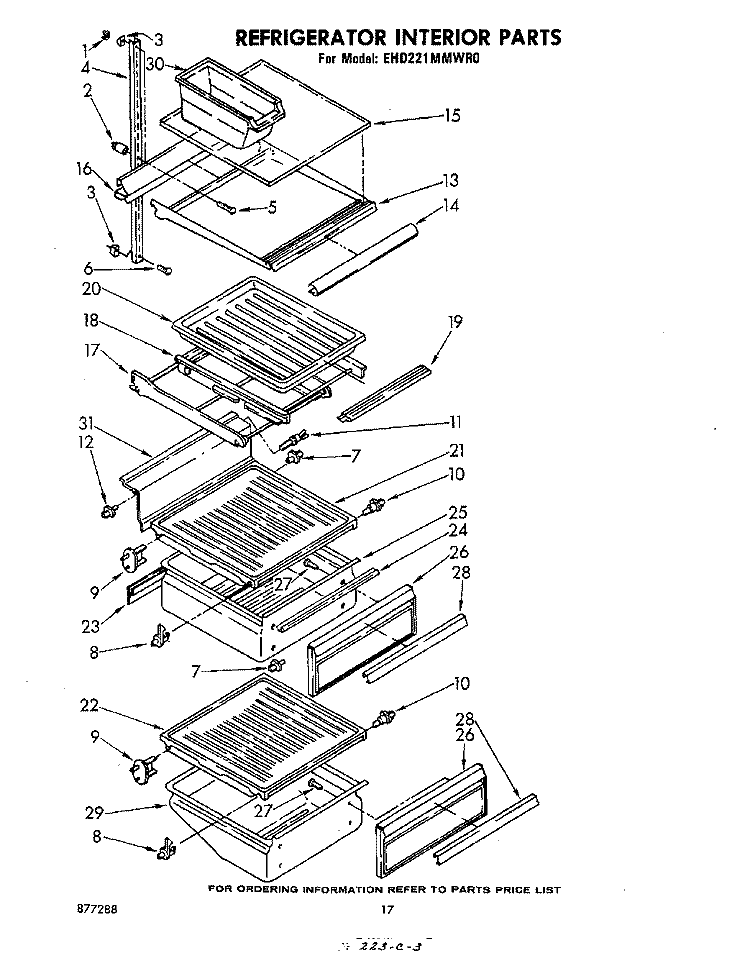 REFRIGERATOR INTERIOR Diagram and Parts List for EHD221MMWR0  Whirlpool Refrigerator