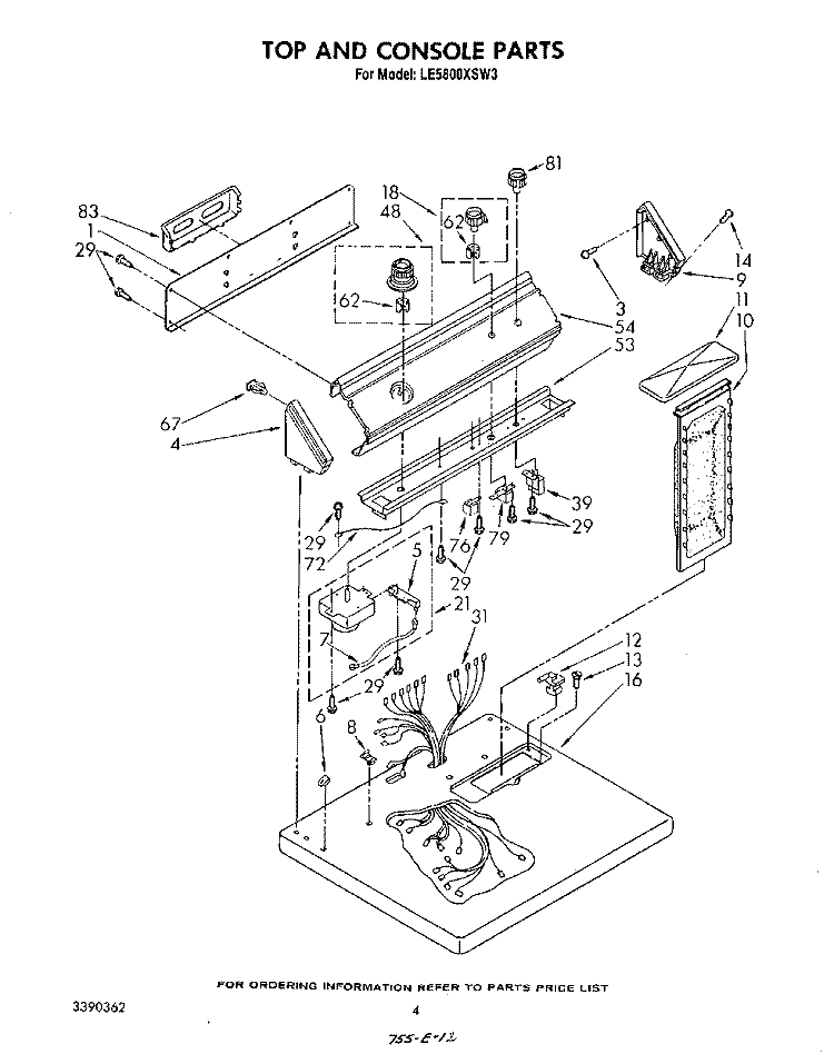 SECTION Diagram and Parts List for LE5800XSW3  Whirlpool Dryer
