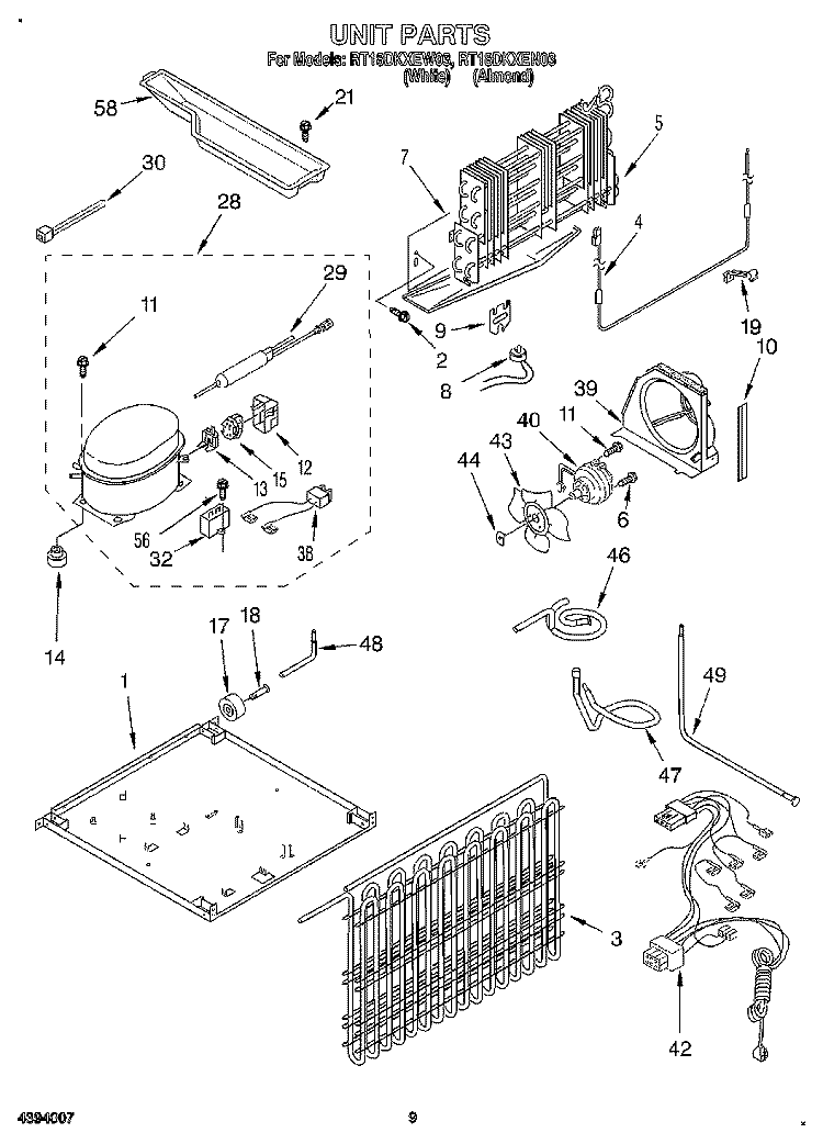 UNIT, LIT/OPTIONAL Diagram and Parts List for RT18DKXEW03  Roper Refrigerator