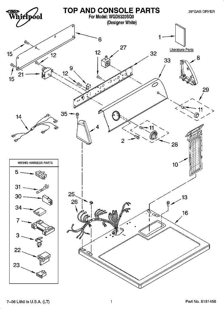 TOP AND CONSOLE PARTS Diagram and Parts List for WGD5320SQ0  Whirlpool Dryer