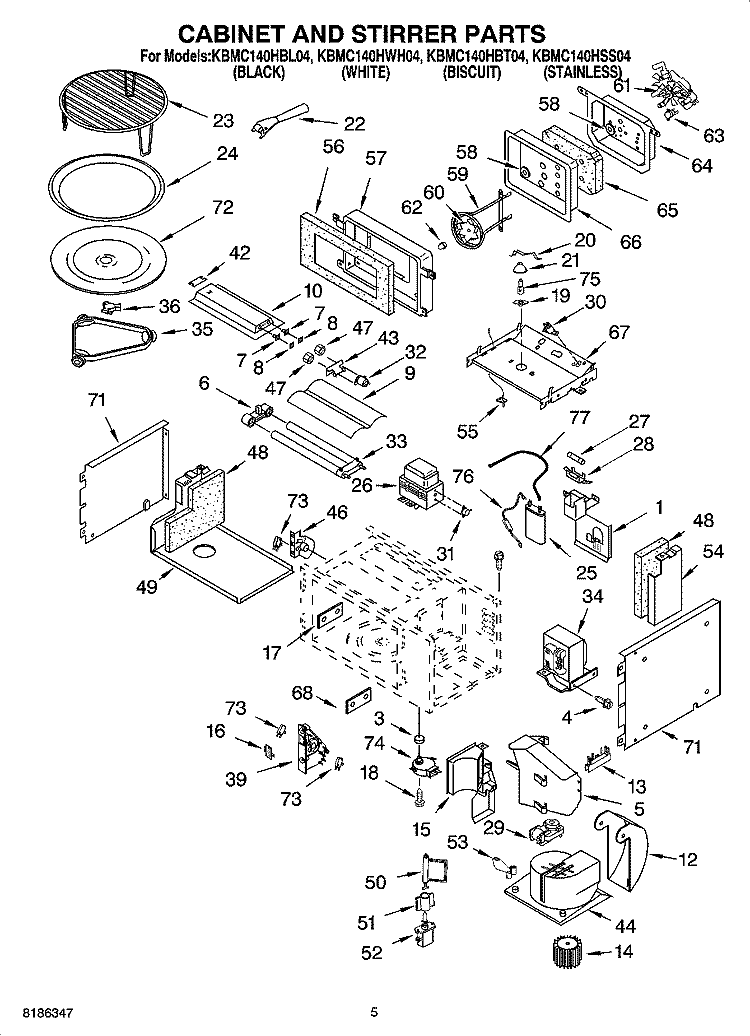 CABINET AND STIRRER PARTS Diagram and Parts List for KBMC140HSS04  KitchenAid Microwave Oven Combo