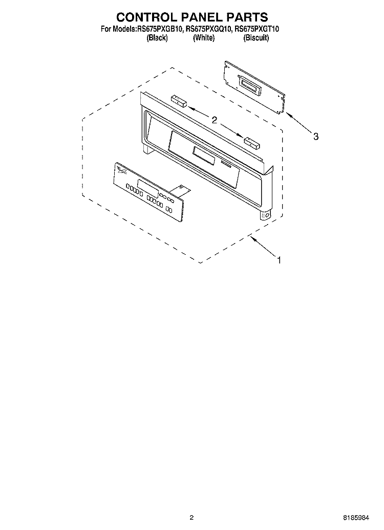 CONTROL PANEL Diagram and Parts List for RS675PXGB10  Whirlpool Range