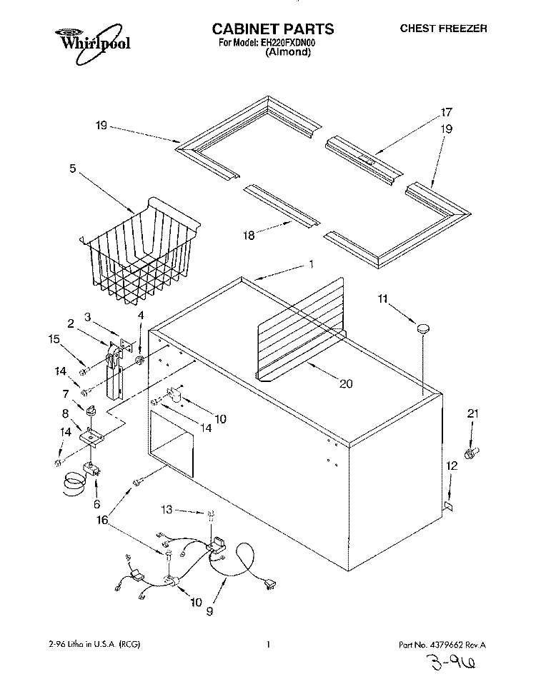 SECTION Diagram and Parts List for EH220FXDN00  Whirlpool Freezer