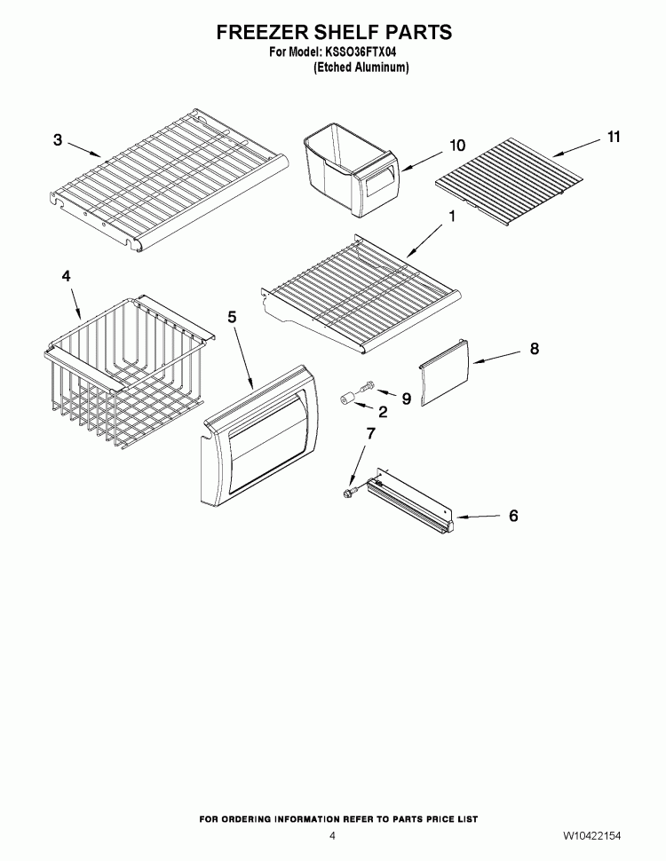 FREEZER SHELF PARTS Diagram and Parts List for KSSO36FTX04  KitchenAid Refrigerator