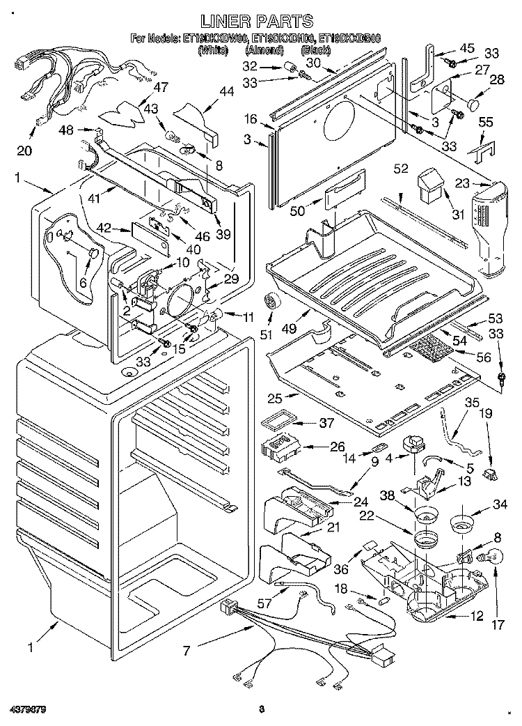 LINER Diagram and Parts List for ET19DKXDB00  Whirlpool Refrigerator