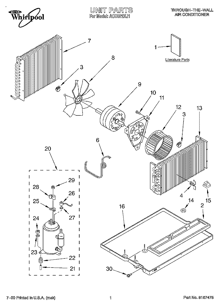 SECTION Diagram and Parts List for ACU072XJ1  Whirlpool Air Conditioner