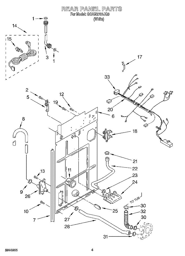 REAR PANEL PARTS Diagram and Parts List for GCAM2701JQ0  Whirlpool Washer