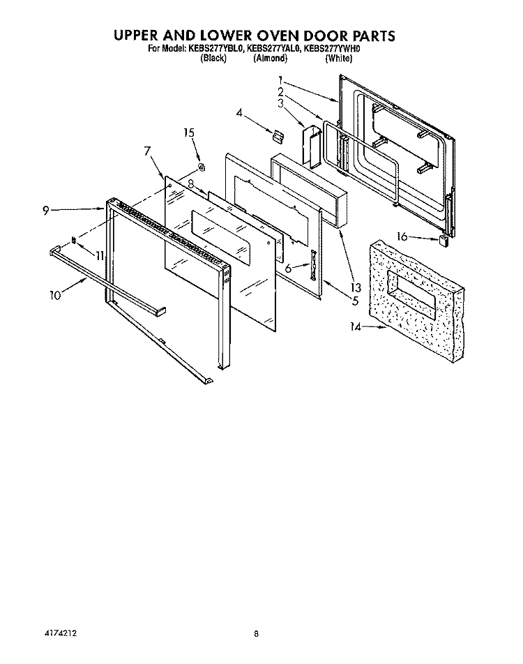 UPPER AND LOWER OVEN DOOR Diagram and Parts List for KEBS277YBL0  KitchenAid Wall Oven