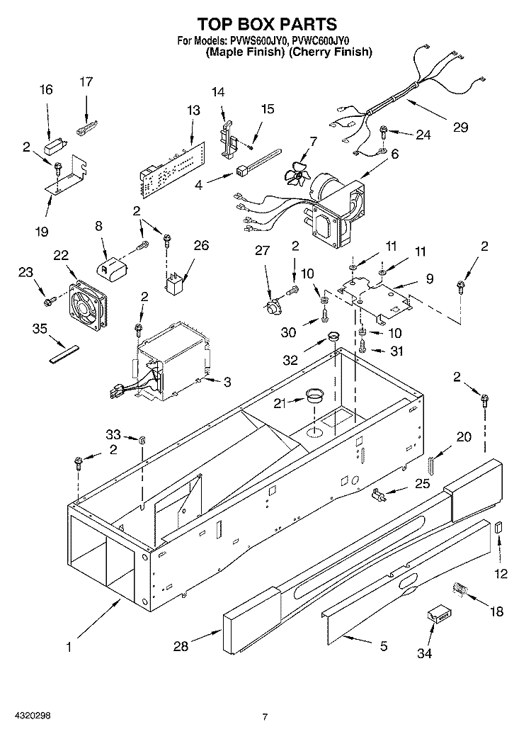 TOP BOX Diagram and Parts List for PVWC600JY0  Whirlpool Cabinet