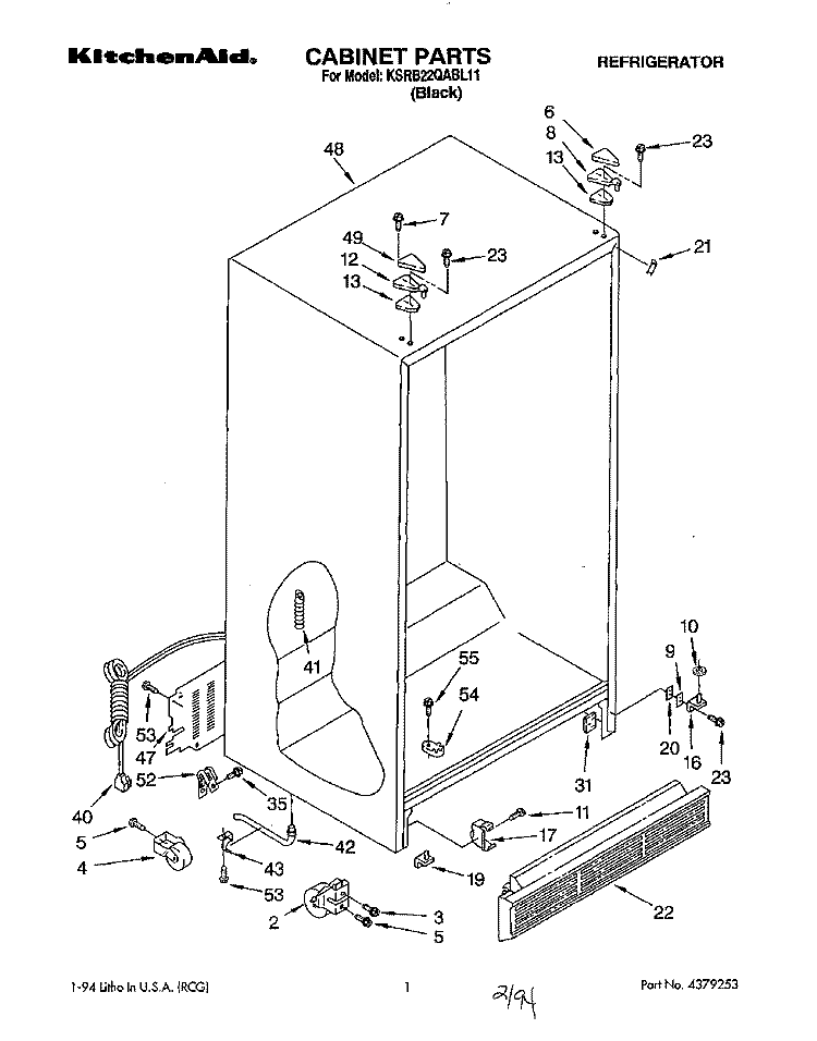CABINET Diagram and Parts List for KSRB22QABL11  KitchenAid Refrigerator