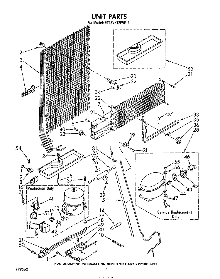 UNIT Diagram and Parts List for ET18VKXRWR3  Whirlpool Refrigerator