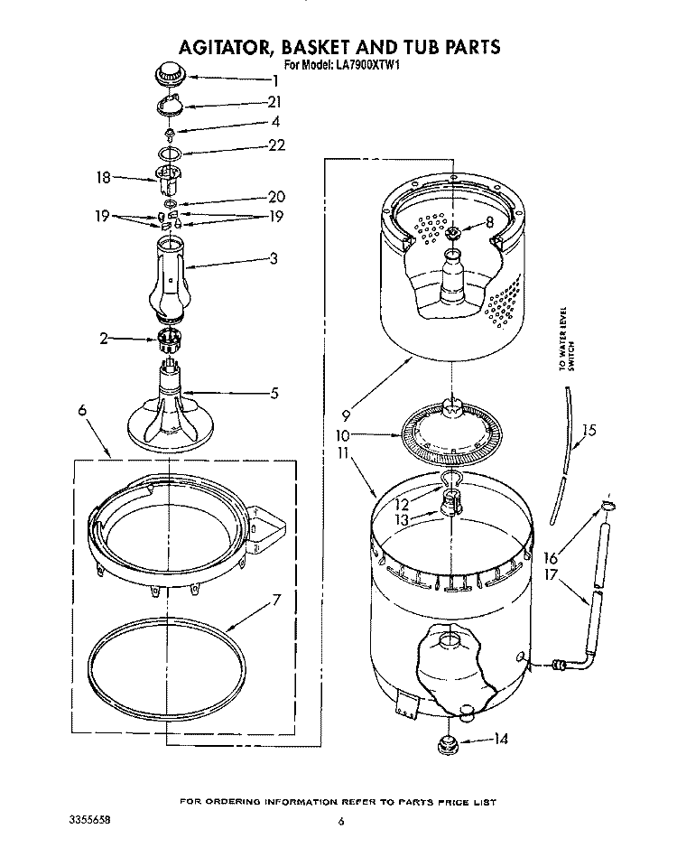 AGITATOR, BASKET AND TUB Diagram and Parts List for LA7900XTW1  Whirlpool Washer