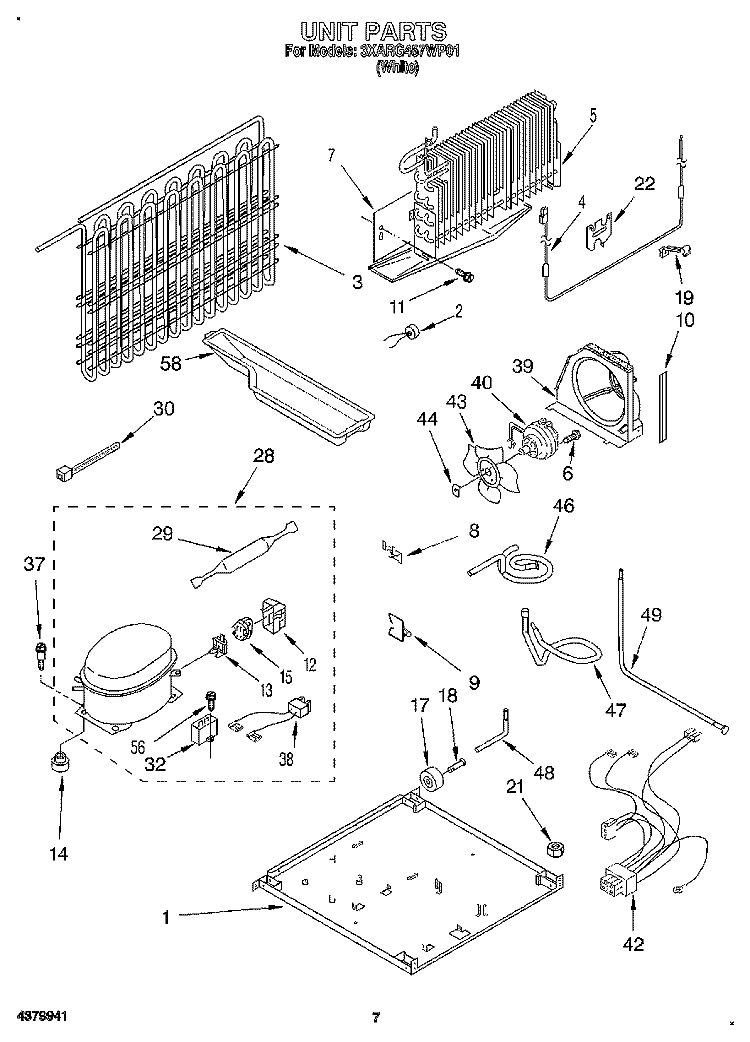 UNIT Diagram and Parts List for 3XARG457WP01  Whirlpool Refrigerator