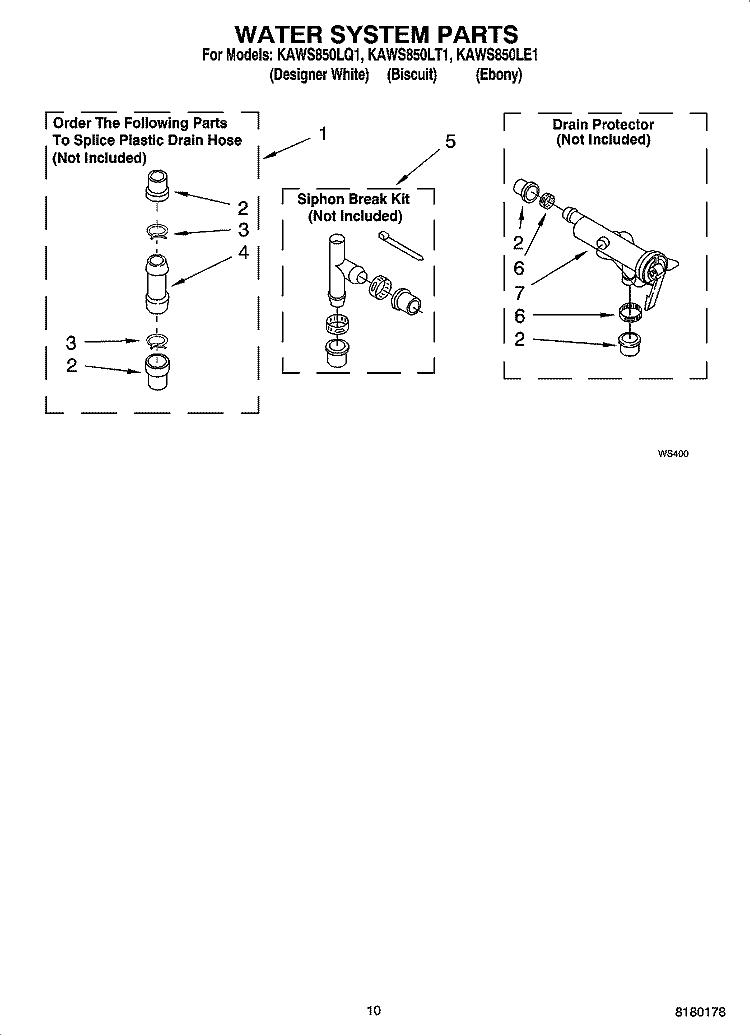 WATER SYSTEM PARTS Diagram and Parts List for KAWS850LQ1  KitchenAid Washer