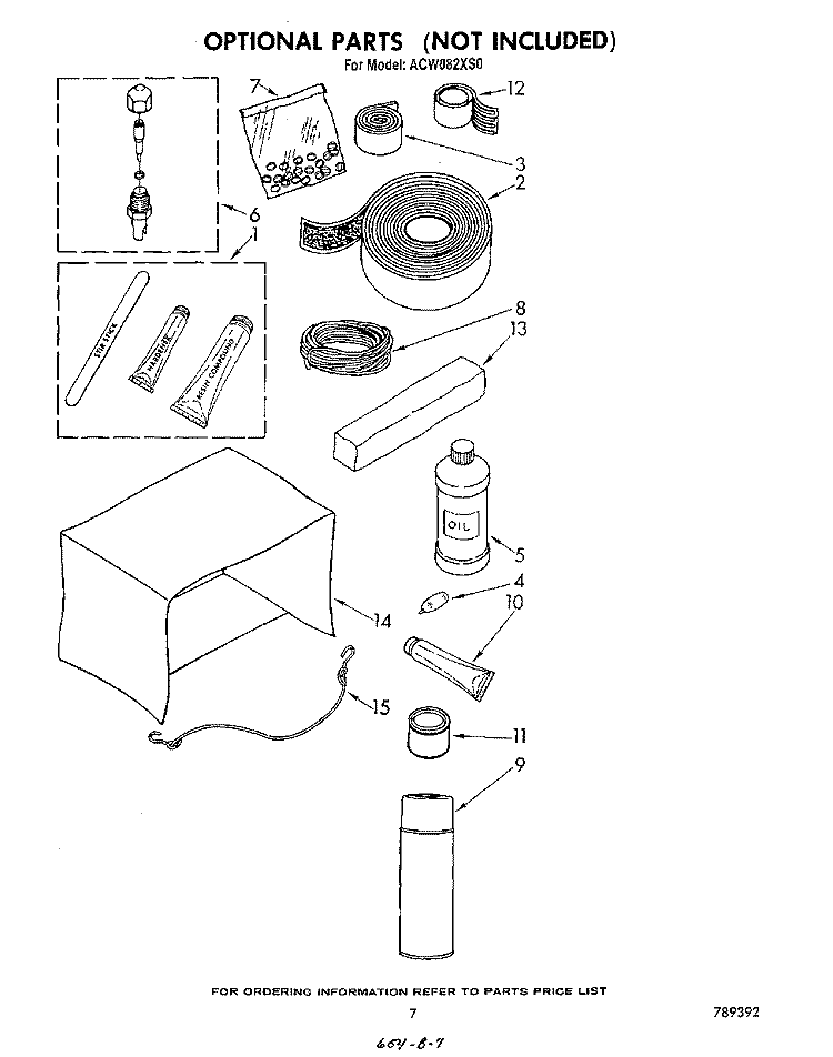 LIT/OPTIONAL Diagram and Parts List for ACW082XS0  Whirlpool Air Conditioner