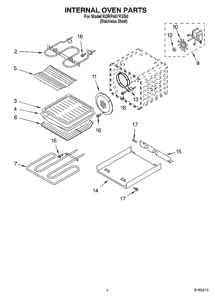 INTERNAL OVEN Diagram and Parts List for KDRP467KSS0  KitchenAid Range