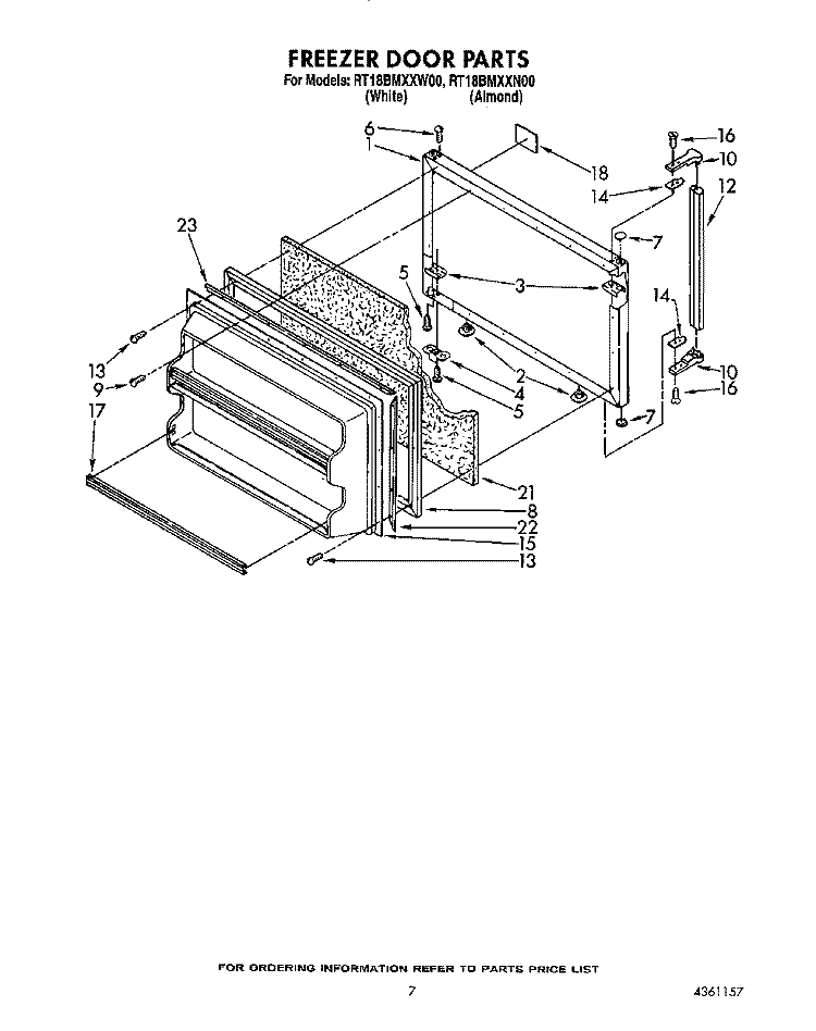FREEZER DOOR Diagram and Parts List for RT18BMXXW00  Roper Refrigerator