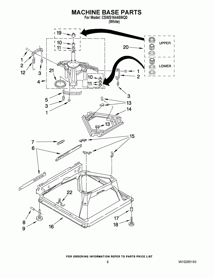 MACHINE BASE PARTS Diagram and Parts List for CSWS16445WQ0  Crosley Washer