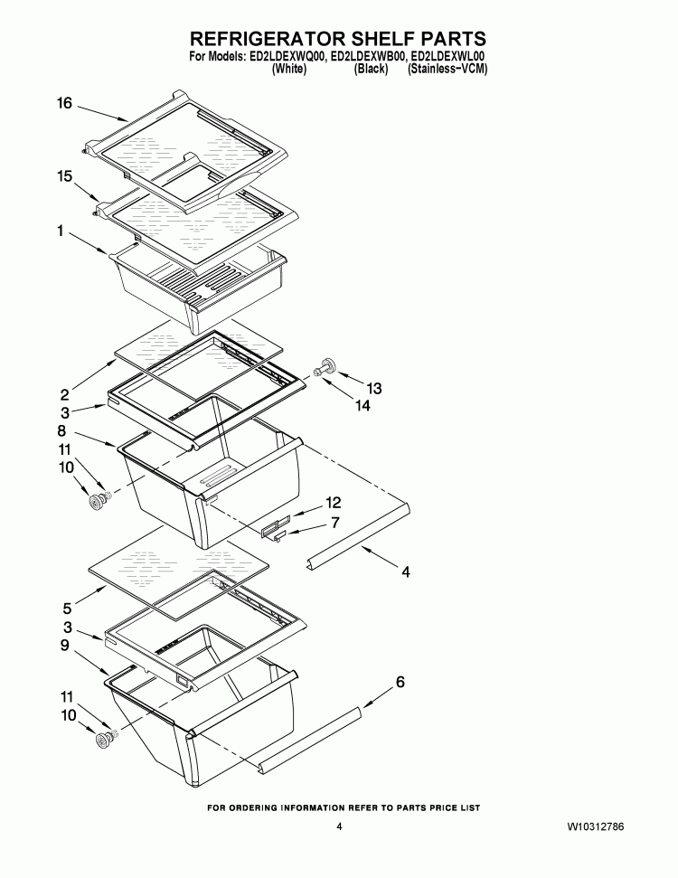 REFRIGERATOR SHELF PARTS Diagram and Parts List for ED2LDEXWL00  Whirlpool Refrigerator