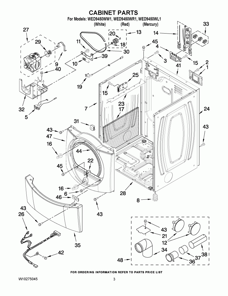 CABINET PARTS Diagram and Parts List for WED9450WL1  Whirlpool Dryer