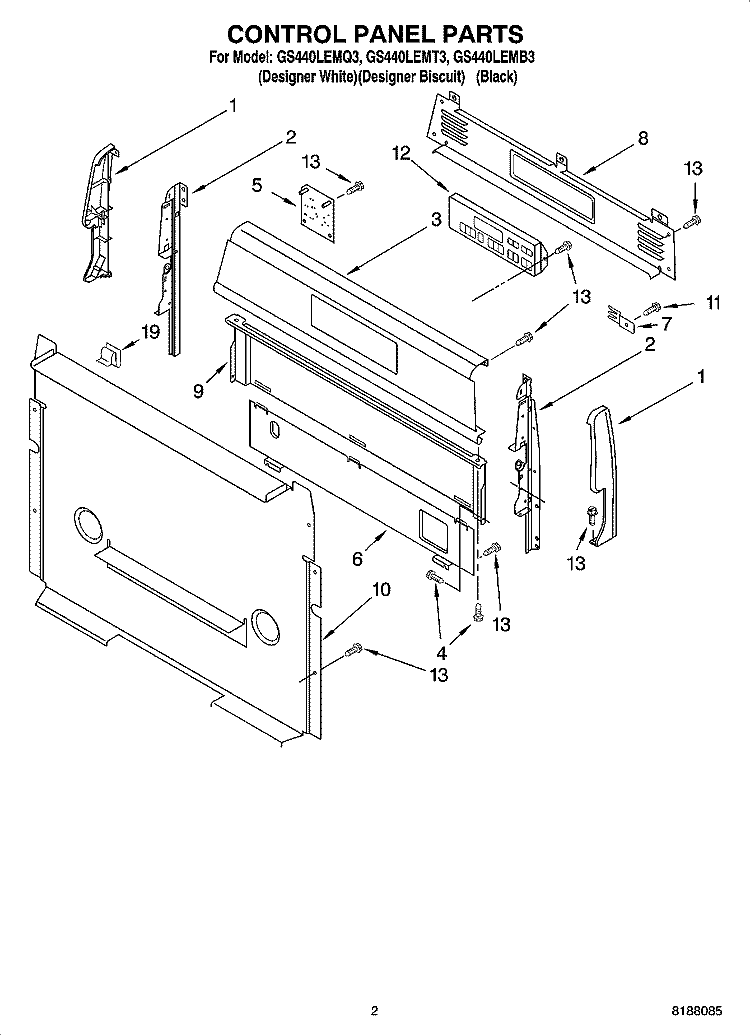 CONTROL PANEL PARTS Diagram and Parts List for GS440LEMQ3  Whirlpool Range