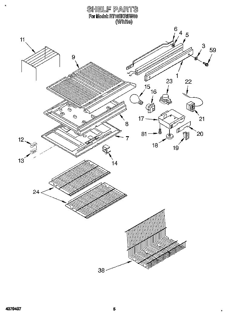 SHELF Diagram and Parts List for RT18EKRBW00  Roper Refrigerator