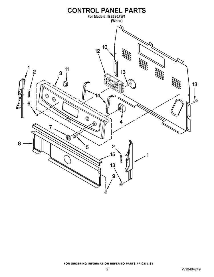 CONTROL PANEL PARTS Diagram and Parts List for IES350XW1  Inglis Range