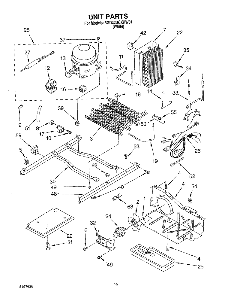 UNIT Diagram and Parts List for 6GD22DCXHW01  Whirlpool Refrigerator