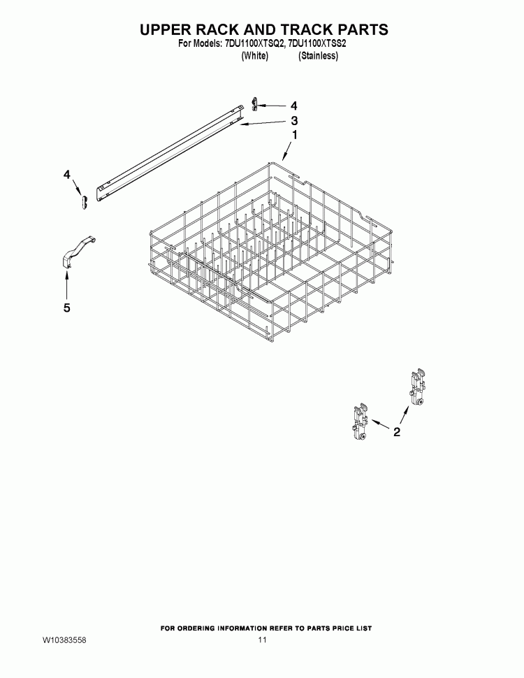 UPPER RACK AND TRACK PARTS Diagram and Parts List for 7DU1100XTSQ2  Whirlpool Dishwasher