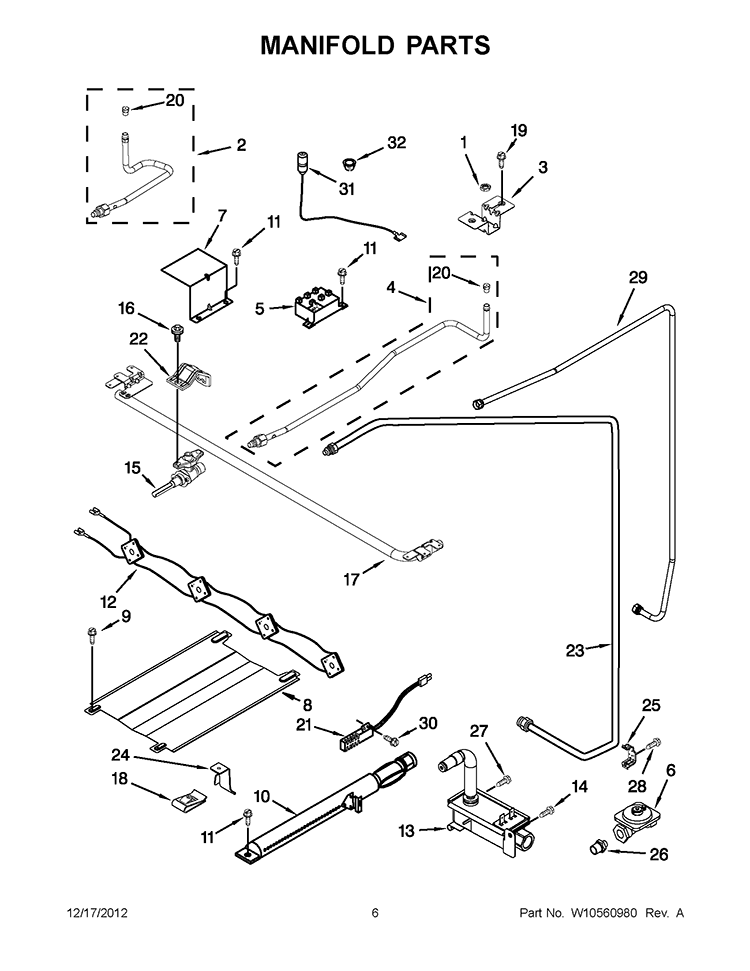 MANIFOLD PARTS Diagram and Parts List for WFG114SWQ1  Whirlpool Range