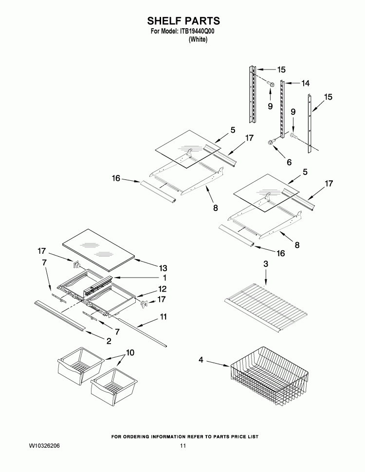 SHELF PARTS Diagram and Parts List for ITB19440Q00  Inglis Refrigerator