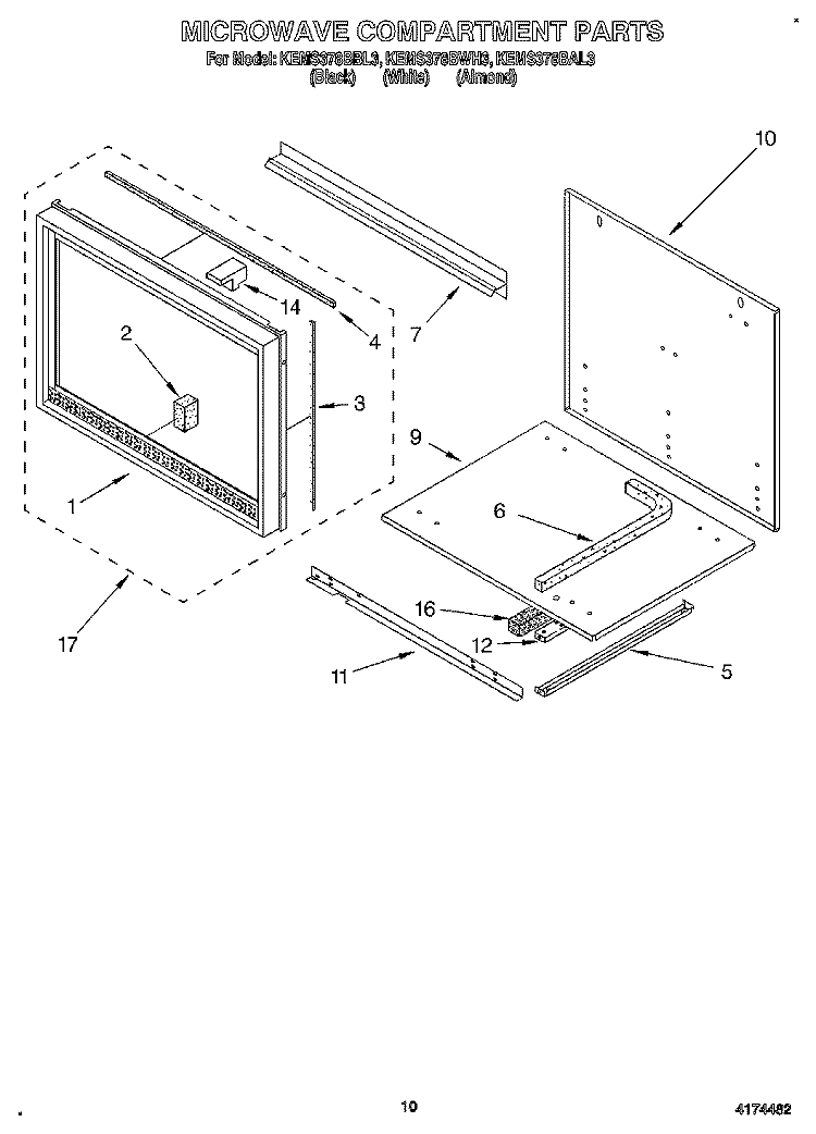MICROWAVE COMPARTMENT Diagram and Parts List for KEMS378BBL3  KitchenAid Wall Oven