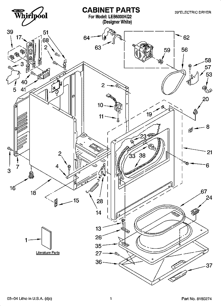CABINET PARTS Diagram and Parts List for LEB6000KQ2  Whirlpool Dryer