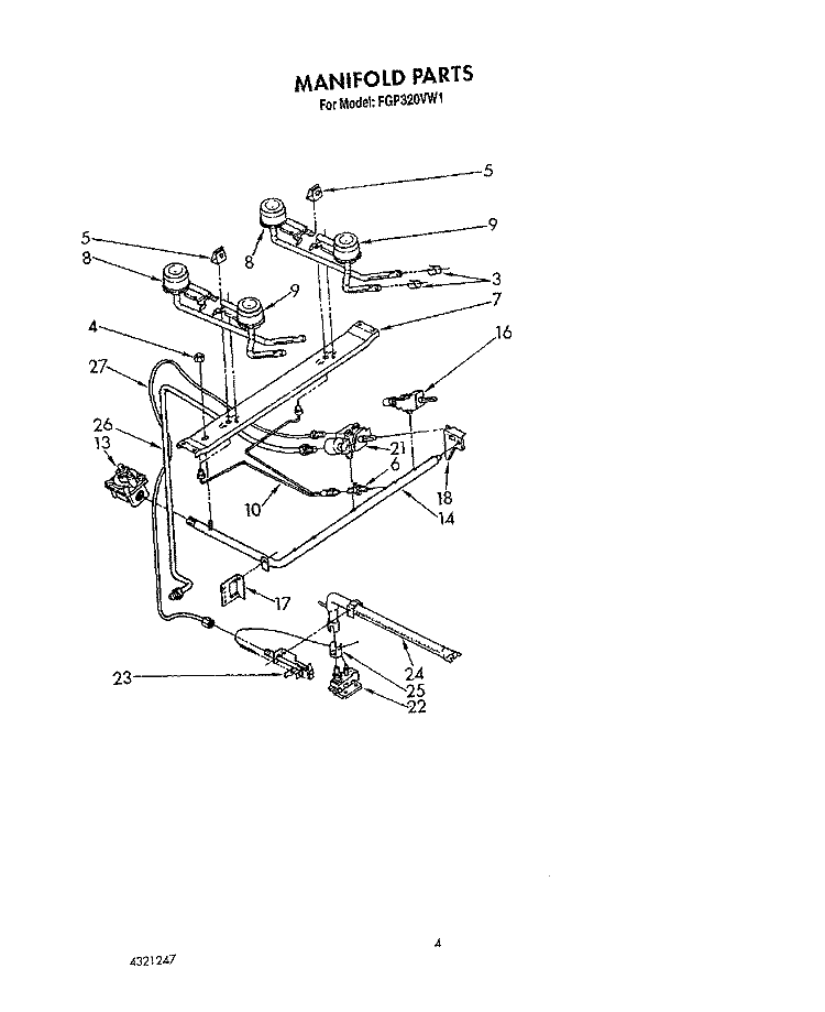 MANIFOLD, LIT/OPTIONAL Diagram and Parts List for FGP320VL1  Whirlpool Range