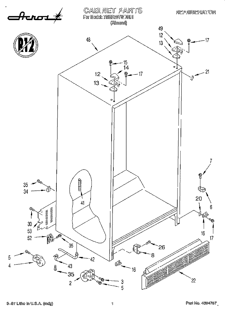 CABINET Diagram and Parts List for 7MED20TWDN01  Whirlpool Refrigerator