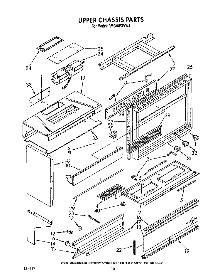 UPPER CHASSIS Diagram and Parts List for RM988PXVM4  Whirlpool Microwave Oven Combo