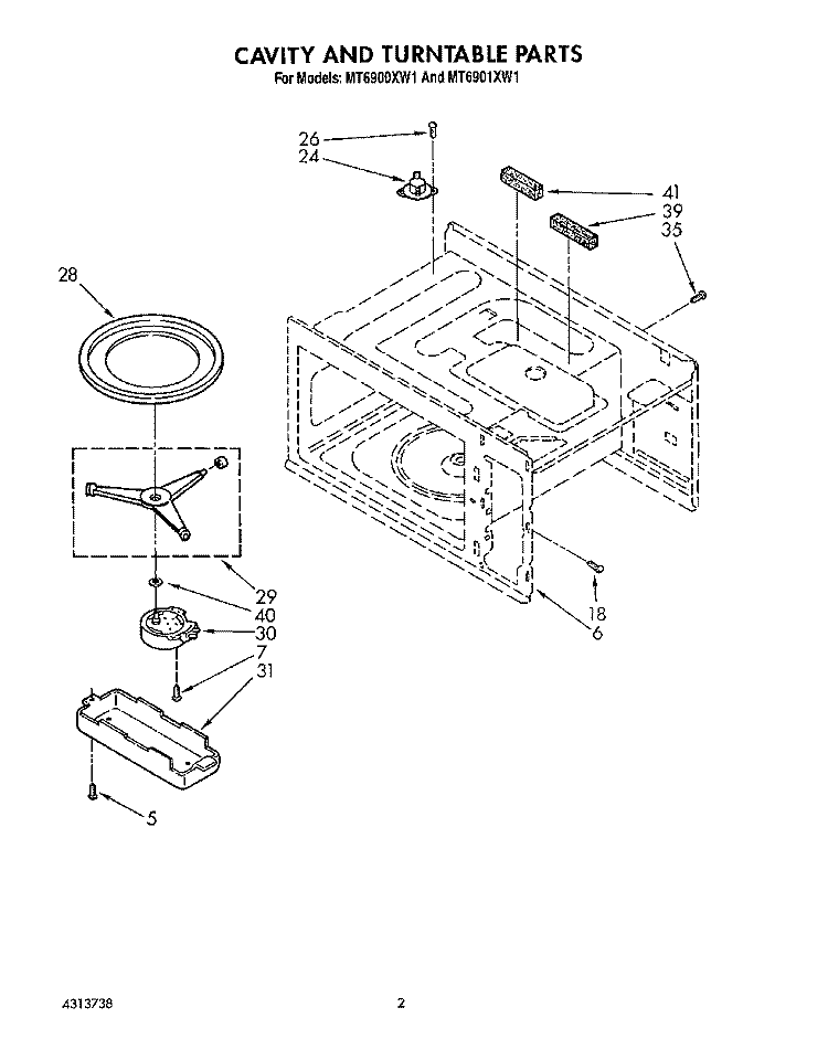 CAVITY AND TURNTABLE, LIT/OPTIONAL Diagram and Parts List for MT6900XW1  Whirlpool Microwave