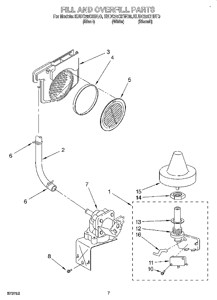 FILL AND OVERFILL Diagram and Parts List for KUDC25CHBL0  KitchenAid Dishwasher