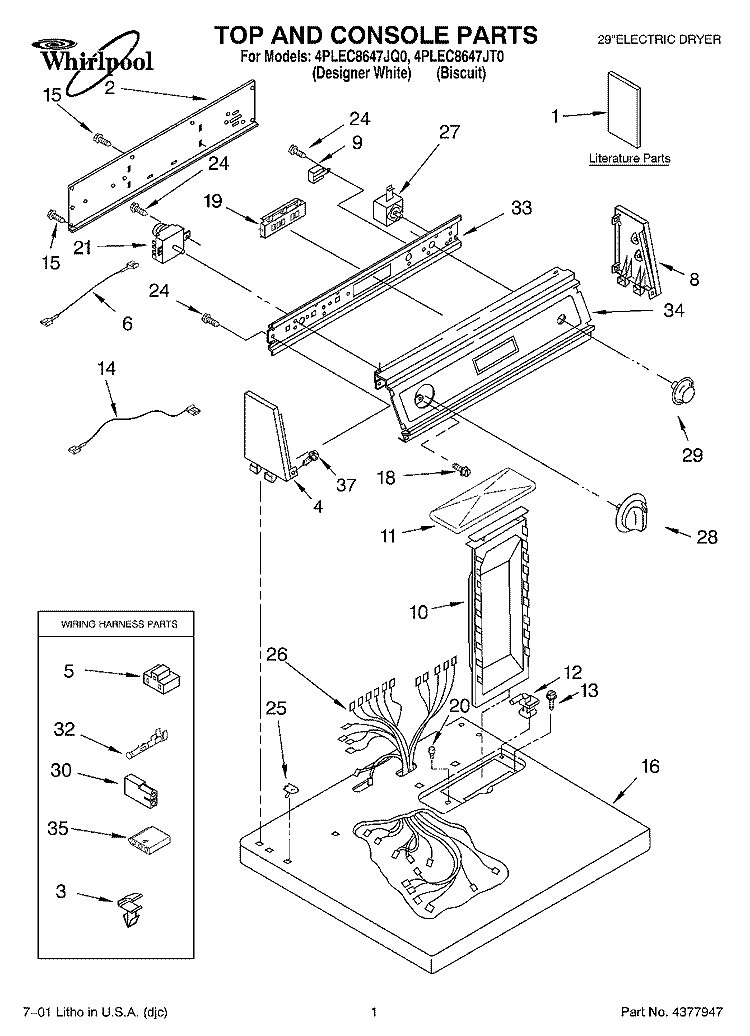 SECTION Diagram and Parts List for 4PLEC8647JQ0  Whirlpool Dryer