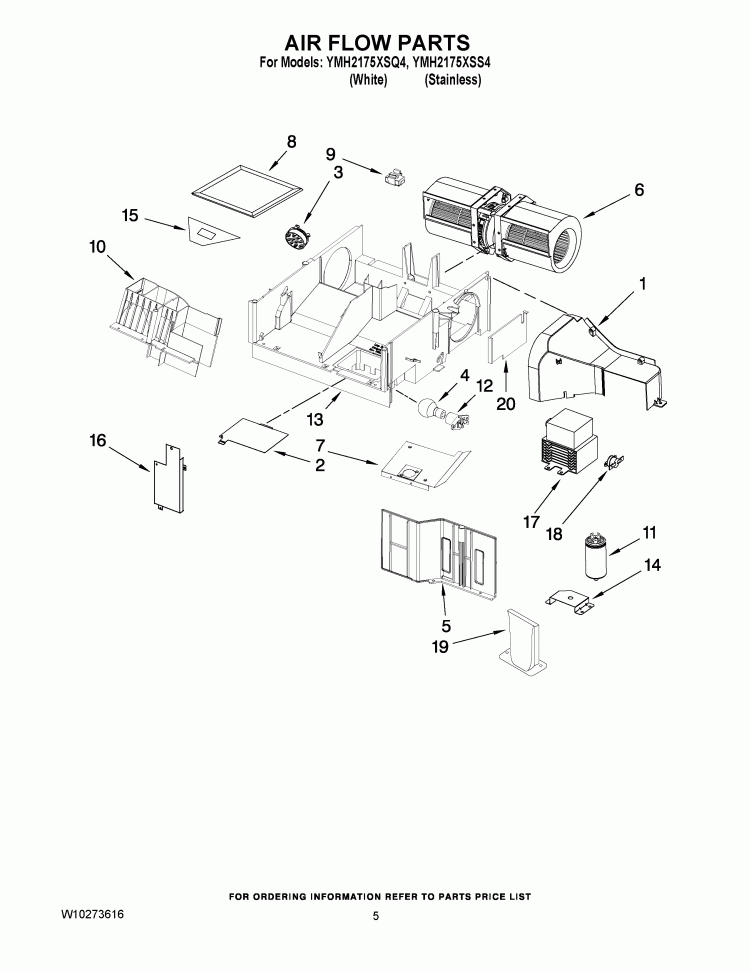 AIR FLOW PARTS Diagram and Parts List for YMH2175XSS4  Whirlpool Microwave