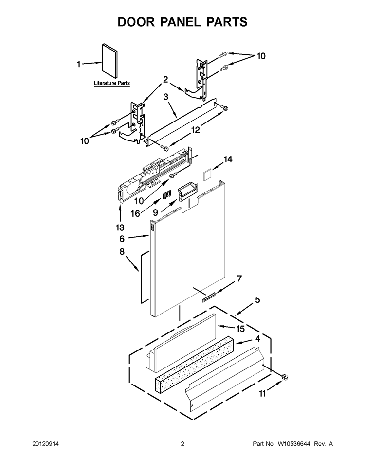 DOOR PANEL PARTS Diagram and Parts List for KUDC10IBBL0  KitchenAid Dishwasher