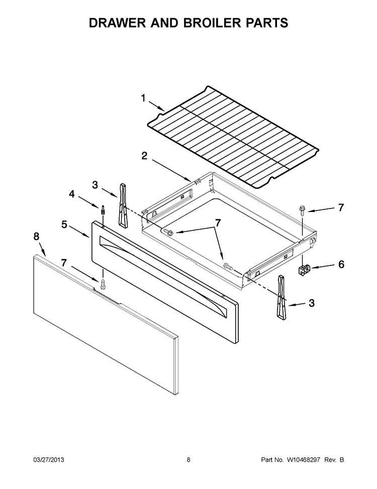 DRAWER AND BROILER PARTS Diagram and Parts List for WFE330W0AS0  Whirlpool Range