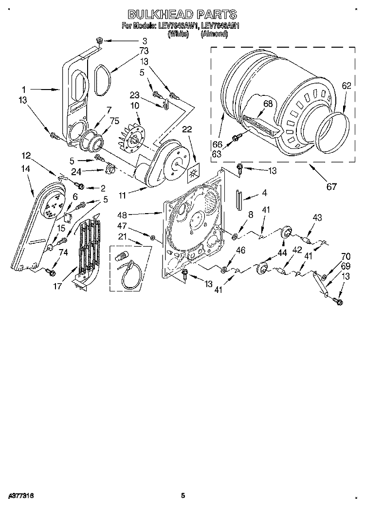 SECTION Diagram and Parts List for LEV7646AW1  Whirlpool Dryer