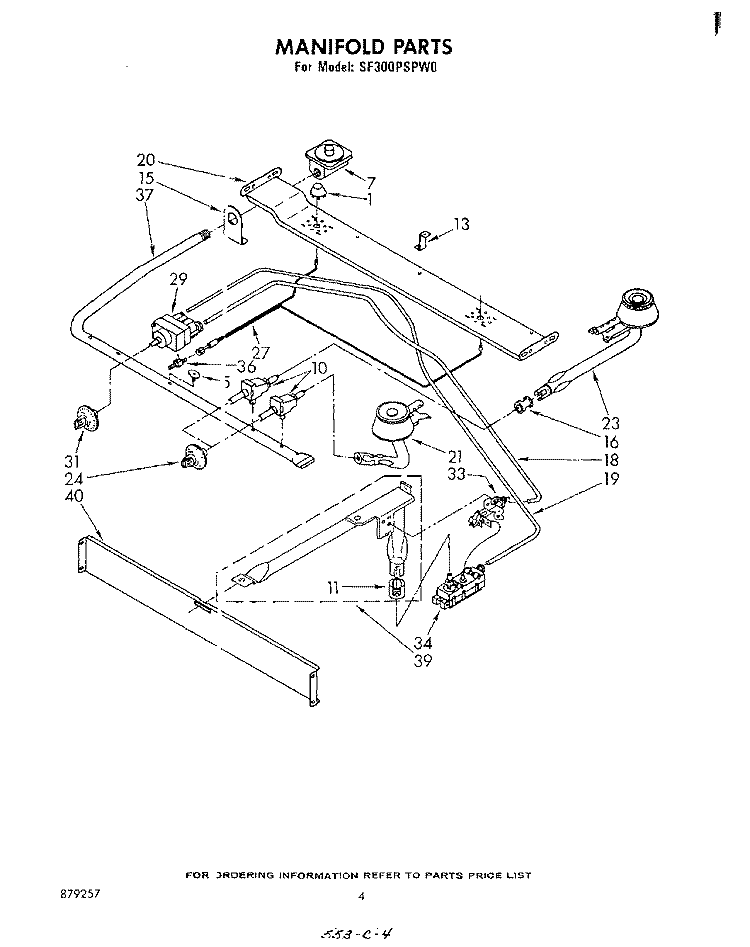 MANIFOLD Diagram and Parts List for SF300PSPW0  Whirlpool Range