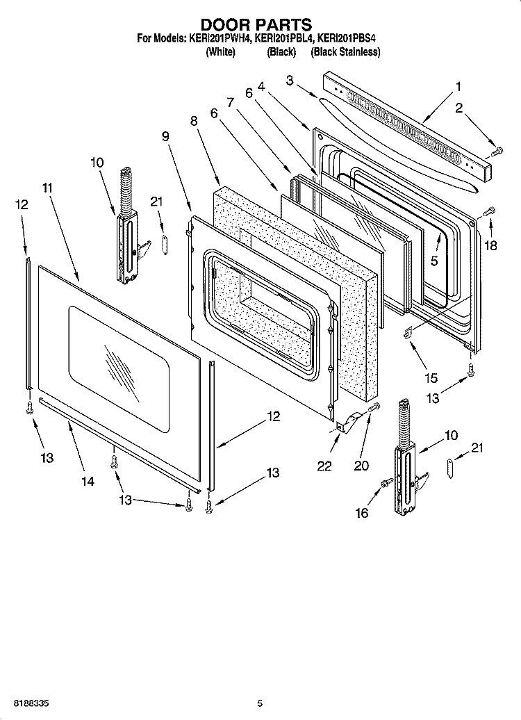 DOOR PARTS Diagram and Parts List for KERI201PBL4  KitchenAid Range