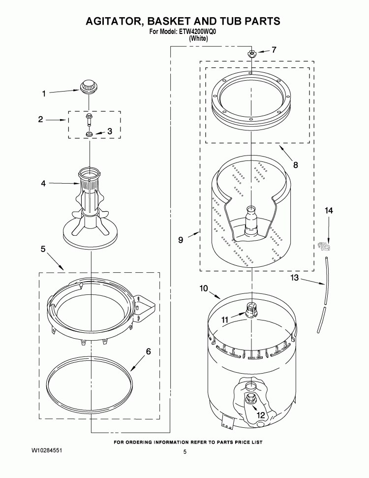 AGITATOR, BASKET AND TUB PARTS Diagram and Parts List for ETW4200WQ0  Estate Washer