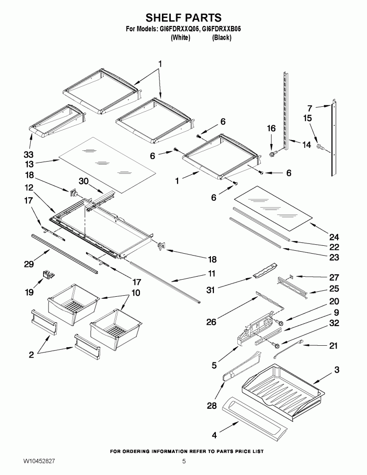 SHELF PARTS Diagram and Parts List for GI6FDRXXB05  Whirlpool Refrigerator